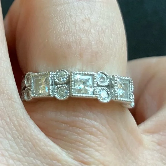 3mm Princess Moissanite Milgrain Anniversary Ring #ann183b white gold - Picture 1 of 10